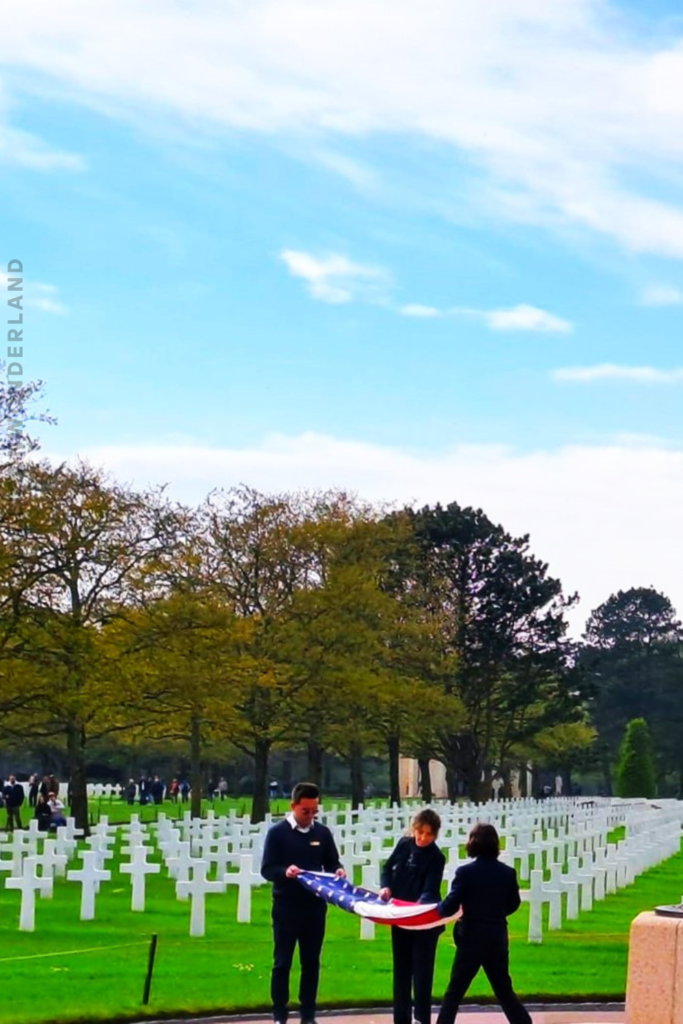 Omaha Beach, American cemetery, flag ceremony, Normandy, France, WWII, Europe, travel